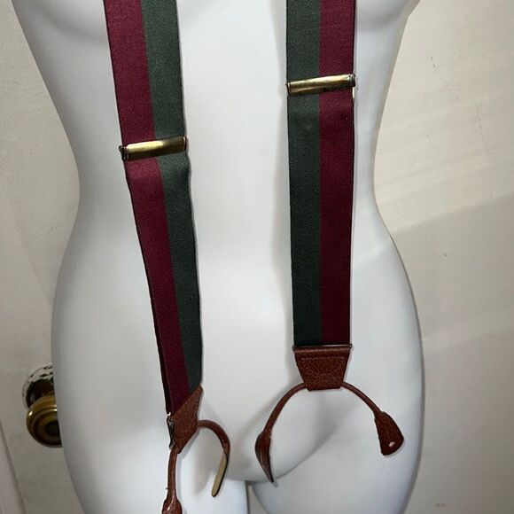 Maroon, Green and Tan Nylon Braces/Suspenders - Picture 2 of 6